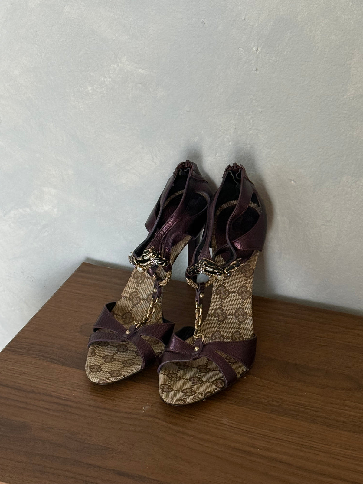 Vintage Gucci GG Canvas Chain Heels — Purple