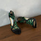 Vintage Jimmy Choo Green & Black Strappy Heels