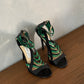 Vintage Jimmy Choo Green & Black Strappy Heels